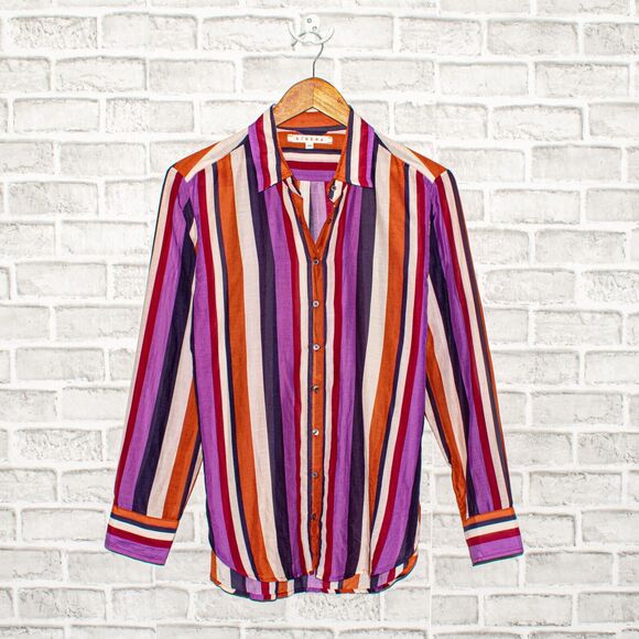 XIRENA Women's XS Beau Shirt Button front Striped Mult color Cotton Silk - Picture 3 of 9